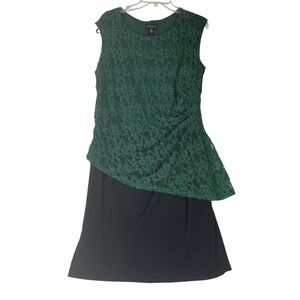 Enfocus Women Green Glitter‎ Lace Asymmetrical Sheath Dress 14W
